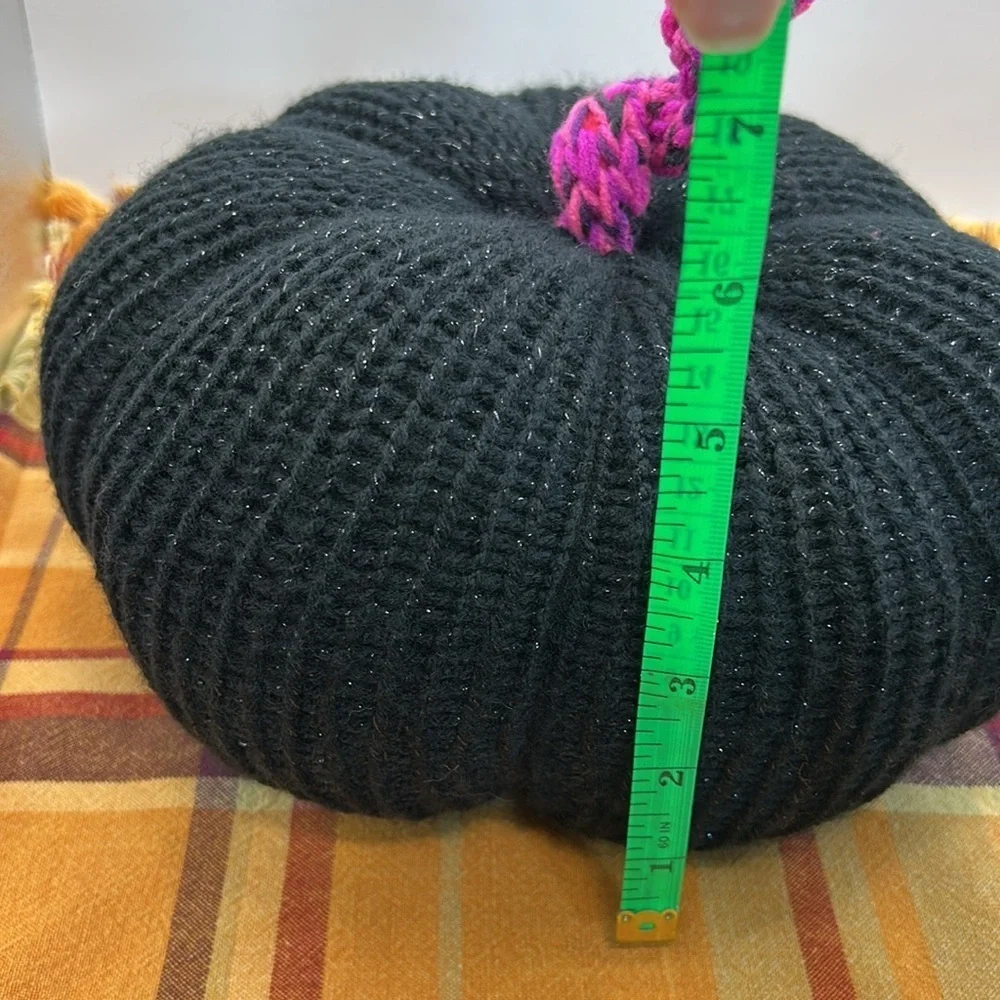 Sparkling Black and Pink Knit Pumpkin Decor handmade. One of a kind